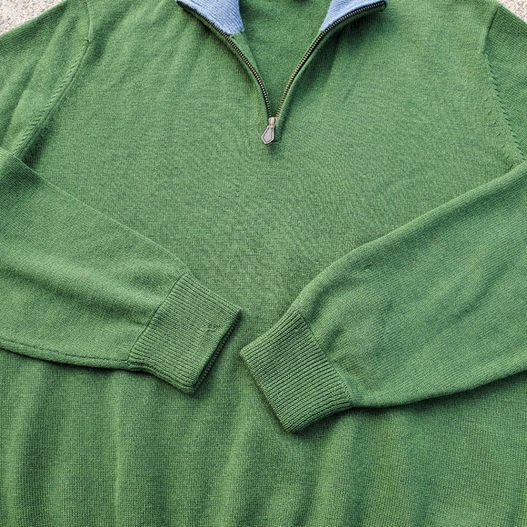 Brooks brothers sweater mens large green 1/4 zip merino wool - Picture 4 of 14